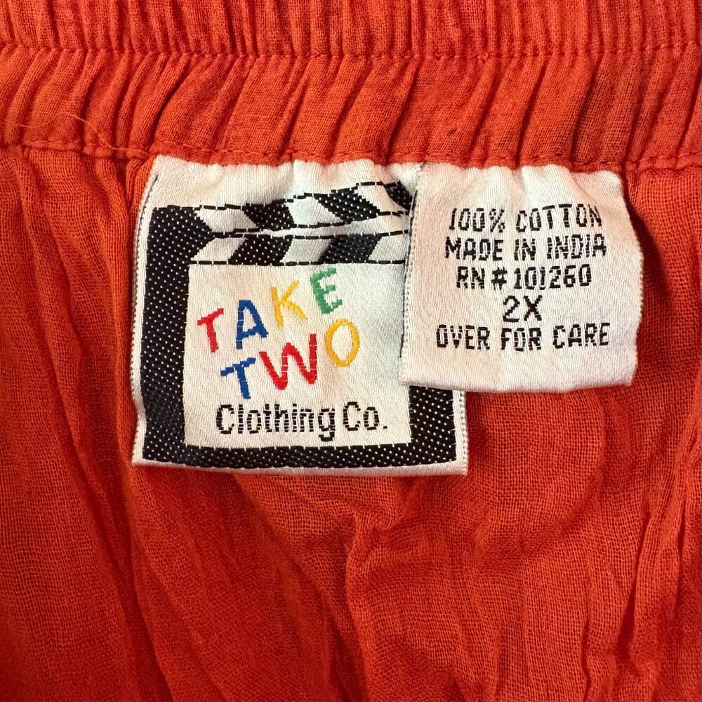 EUC Take Two Bohemian Maxi Skirt Orange Floral 100% Cotton Crinkle Size 2 Flowy - Picture 7 of 8